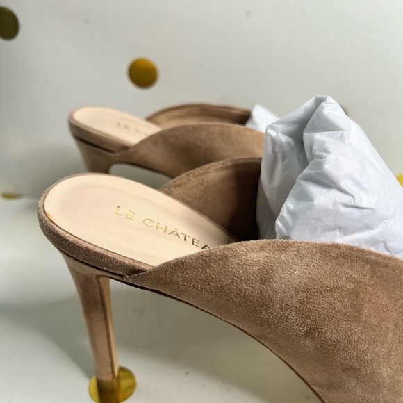 Le Chateau beige suede point toe mules heels - Picture 3 of 7